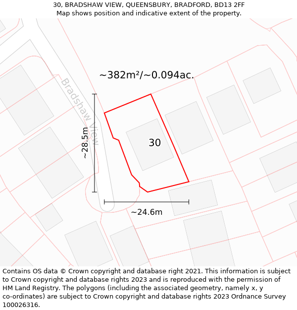 30, BRADSHAW VIEW, QUEENSBURY, BRADFORD, BD13 2FF: Plot and title map