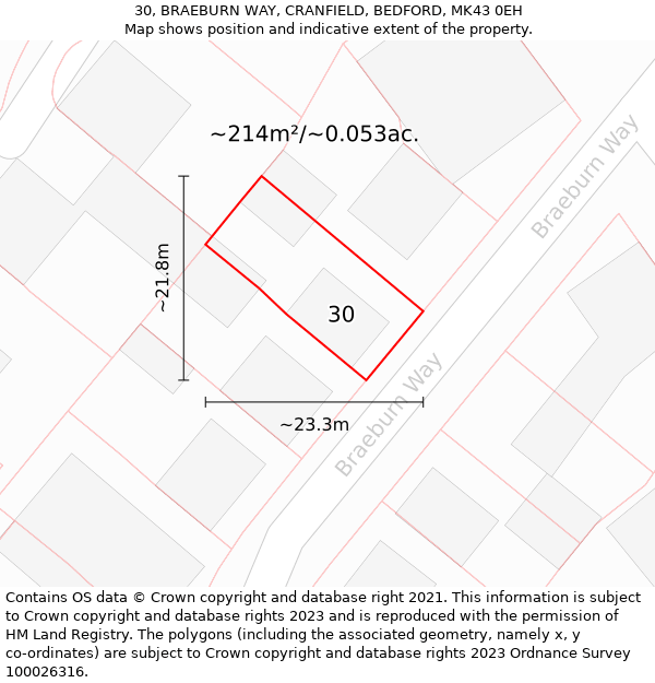 30, BRAEBURN WAY, CRANFIELD, BEDFORD, MK43 0EH: Plot and title map