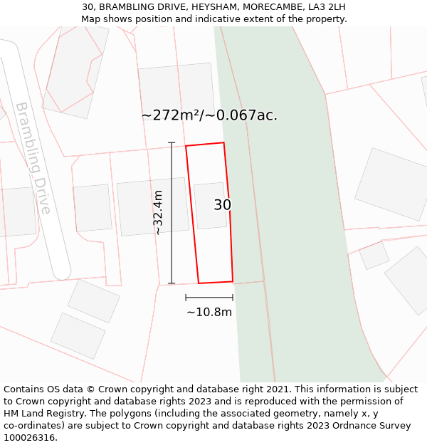 30, BRAMBLING DRIVE, HEYSHAM, MORECAMBE, LA3 2LH: Plot and title map