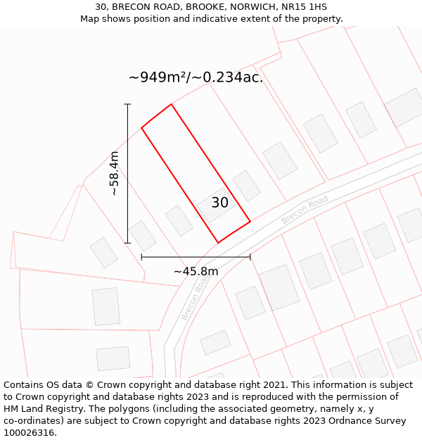 30, BRECON ROAD, BROOKE, NORWICH, NR15 1HS: Plot and title map