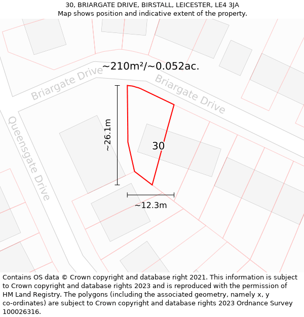30, BRIARGATE DRIVE, BIRSTALL, LEICESTER, LE4 3JA: Plot and title map