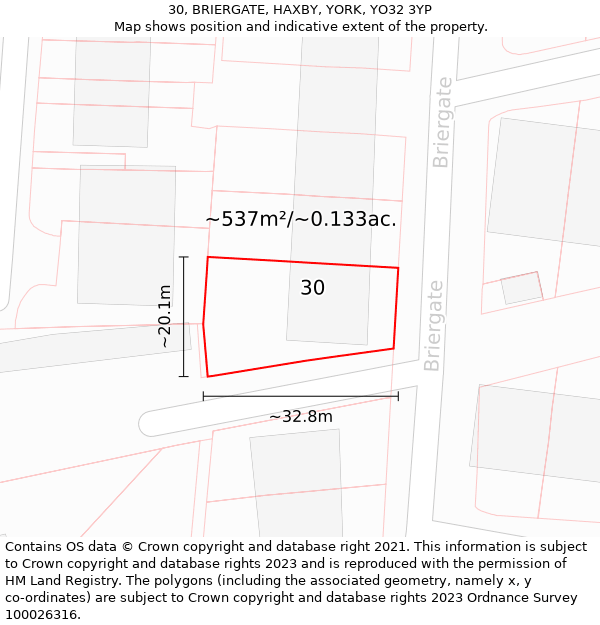 30, BRIERGATE, HAXBY, YORK, YO32 3YP: Plot and title map