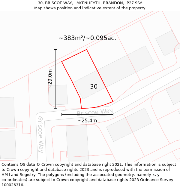 30, BRISCOE WAY, LAKENHEATH, BRANDON, IP27 9SA: Plot and title map