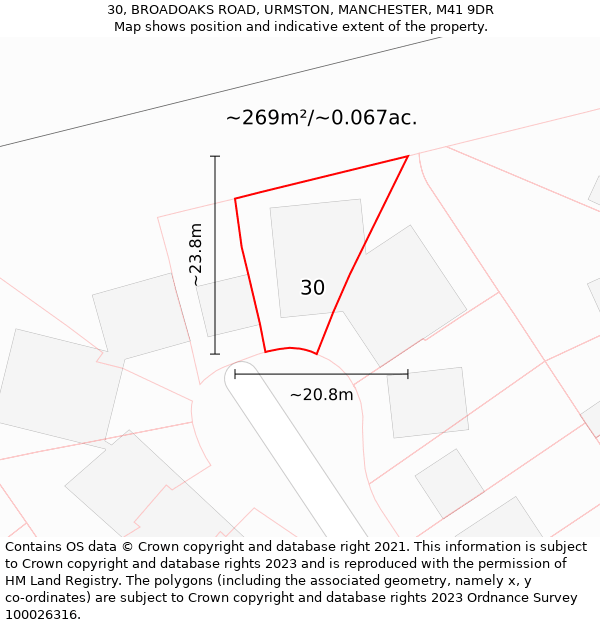 30, BROADOAKS ROAD, URMSTON, MANCHESTER, M41 9DR: Plot and title map