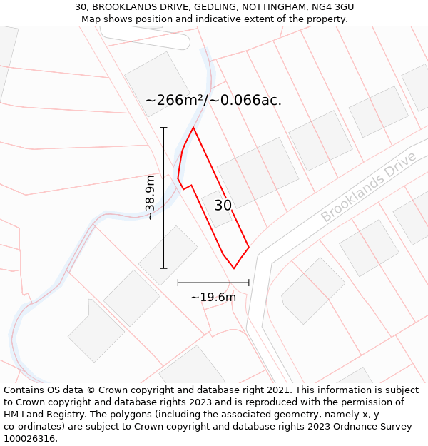 30, BROOKLANDS DRIVE, GEDLING, NOTTINGHAM, NG4 3GU: Plot and title map