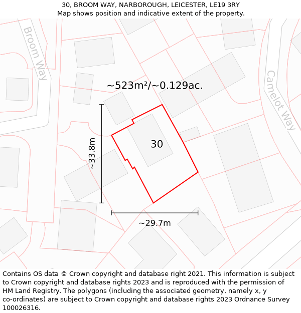 30, BROOM WAY, NARBOROUGH, LEICESTER, LE19 3RY: Plot and title map