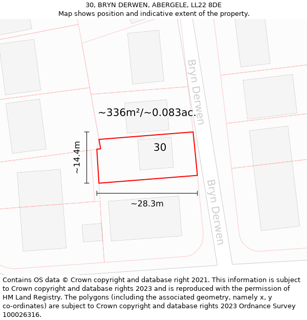 30, BRYN DERWEN, ABERGELE, LL22 8DE: Plot and title map