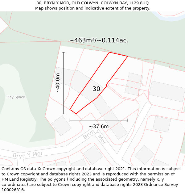 30, BRYN Y MOR, OLD COLWYN, COLWYN BAY, LL29 8UQ: Plot and title map