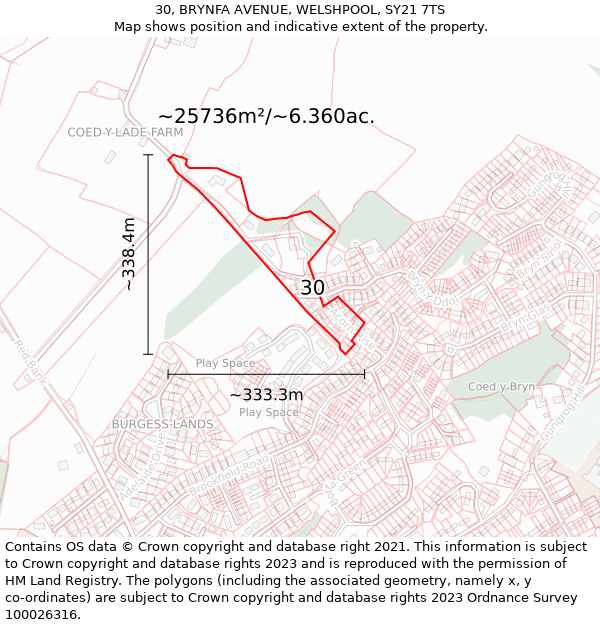 30, BRYNFA AVENUE, WELSHPOOL, SY21 7TS: Plot and title map