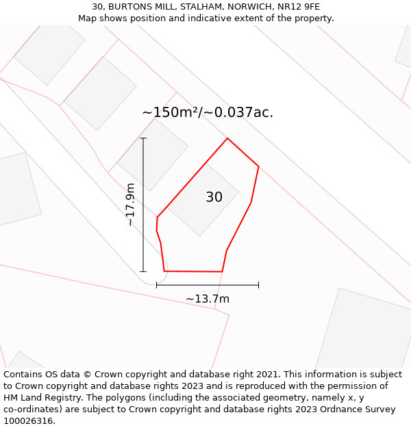 30, BURTONS MILL, STALHAM, NORWICH, NR12 9FE: Plot and title map