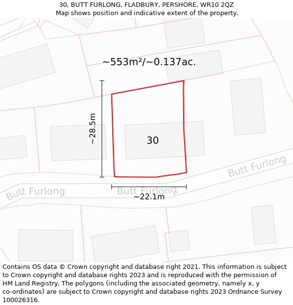 30, BUTT FURLONG, FLADBURY, PERSHORE, WR10 2QZ: Plot and title map