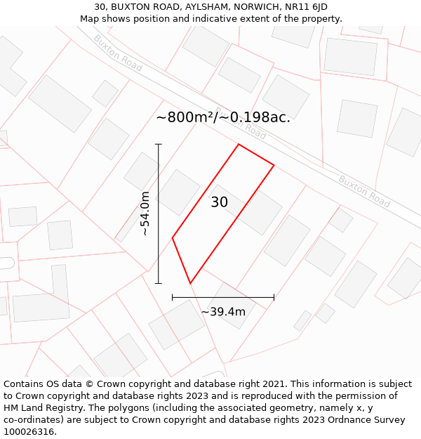 30, BUXTON ROAD, AYLSHAM, NORWICH, NR11 6JD: Plot and title map