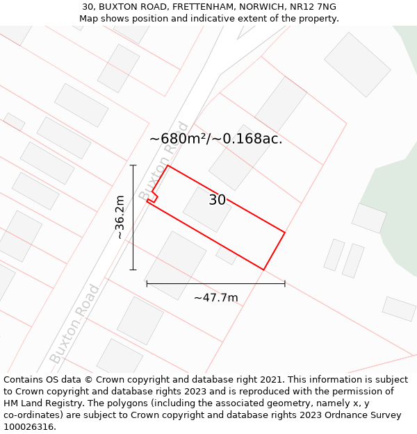 30, BUXTON ROAD, FRETTENHAM, NORWICH, NR12 7NG: Plot and title map