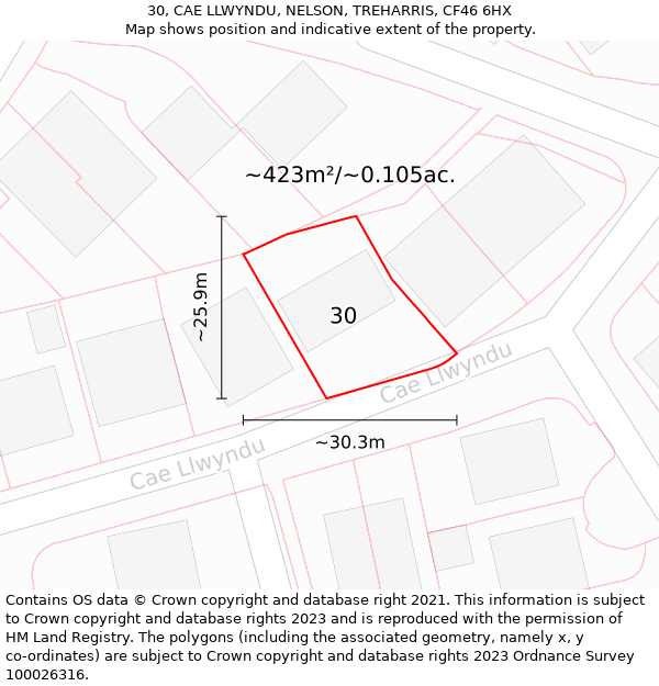 30, CAE LLWYNDU, NELSON, TREHARRIS, CF46 6HX: Plot and title map