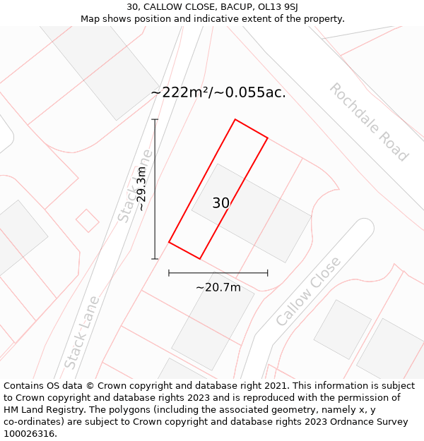 30, CALLOW CLOSE, BACUP, OL13 9SJ: Plot and title map