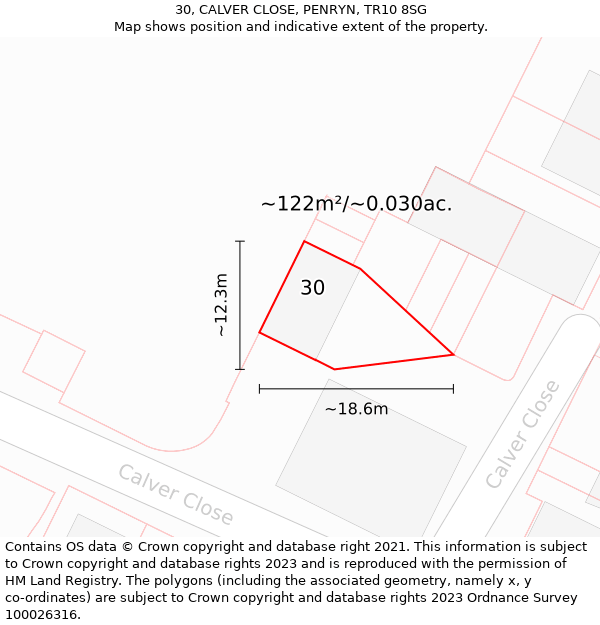 30, CALVER CLOSE, PENRYN, TR10 8SG: Plot and title map