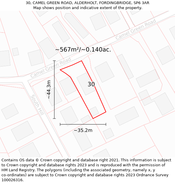 30, CAMEL GREEN ROAD, ALDERHOLT, FORDINGBRIDGE, SP6 3AR: Plot and title map