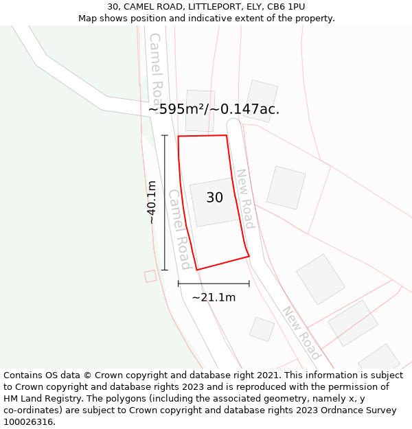 30, CAMEL ROAD, LITTLEPORT, ELY, CB6 1PU: Plot and title map