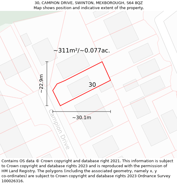 30, CAMPION DRIVE, SWINTON, MEXBOROUGH, S64 8QZ: Plot and title map