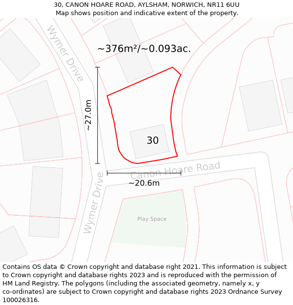 30, CANON HOARE ROAD, AYLSHAM, NORWICH, NR11 6UU: Plot and title map