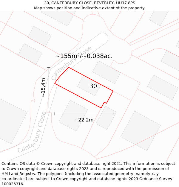 30, CANTERBURY CLOSE, BEVERLEY, HU17 8PS: Plot and title map