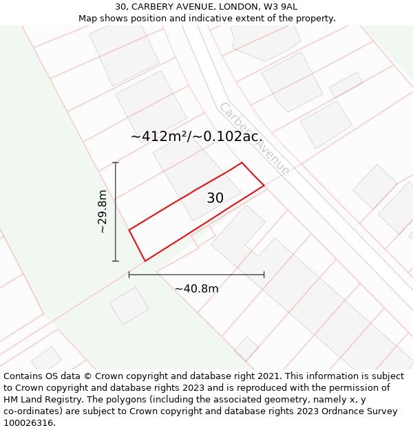 30, CARBERY AVENUE, LONDON, W3 9AL: Plot and title map