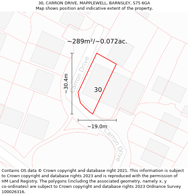 30, CARRON DRIVE, MAPPLEWELL, BARNSLEY, S75 6GA: Plot and title map