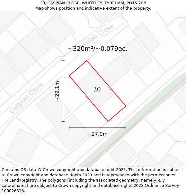 30, CASPIAN CLOSE, WHITELEY, FAREHAM, PO15 7BP: Plot and title map