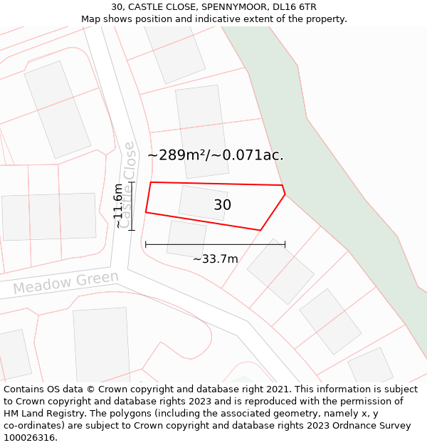 30, CASTLE CLOSE, SPENNYMOOR, DL16 6TR: Plot and title map