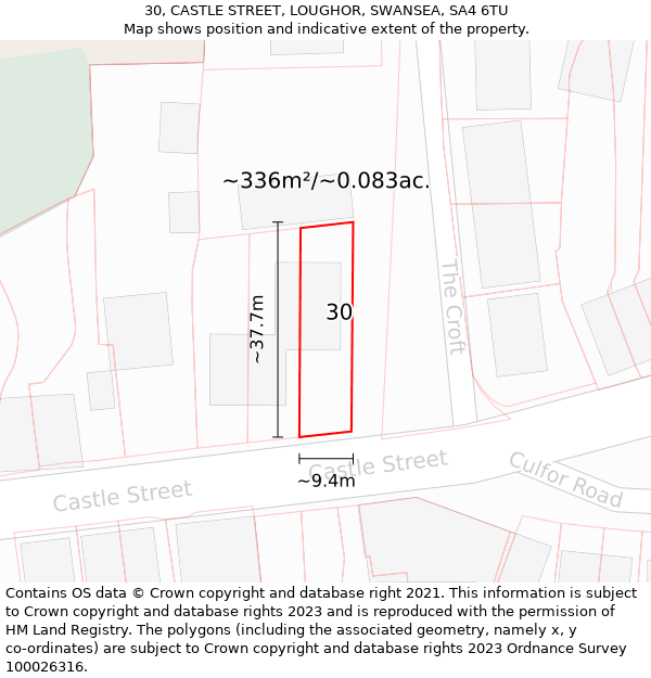 30, CASTLE STREET, LOUGHOR, SWANSEA, SA4 6TU: Plot and title map