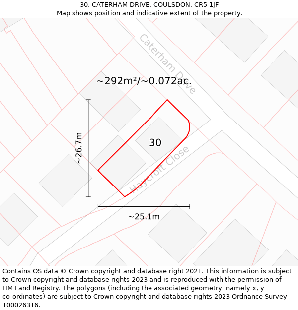 30, CATERHAM DRIVE, COULSDON, CR5 1JF: Plot and title map