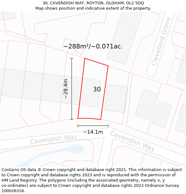 30, CAVENDISH WAY, ROYTON, OLDHAM, OL2 5DQ: Plot and title map