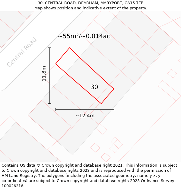 30, CENTRAL ROAD, DEARHAM, MARYPORT, CA15 7ER: Plot and title map