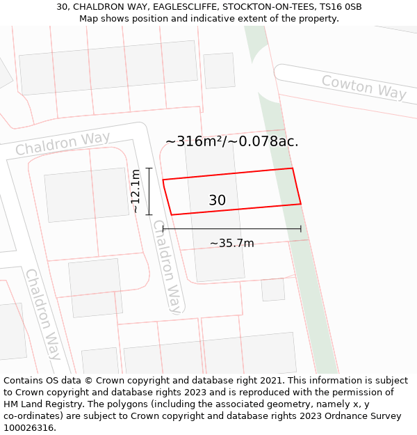 30, CHALDRON WAY, EAGLESCLIFFE, STOCKTON-ON-TEES, TS16 0SB: Plot and title map