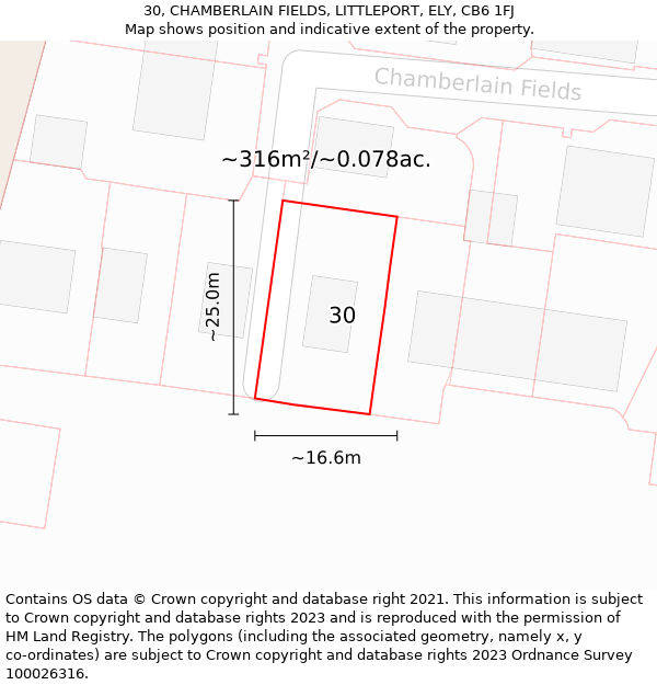 30, CHAMBERLAIN FIELDS, LITTLEPORT, ELY, CB6 1FJ: Plot and title map