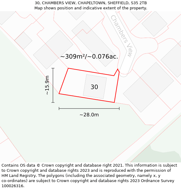 30, CHAMBERS VIEW, CHAPELTOWN, SHEFFIELD, S35 2TB: Plot and title map