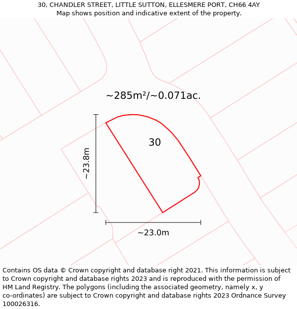 30, CHANDLER STREET, LITTLE SUTTON, ELLESMERE PORT, CH66 4AY: Plot and title map