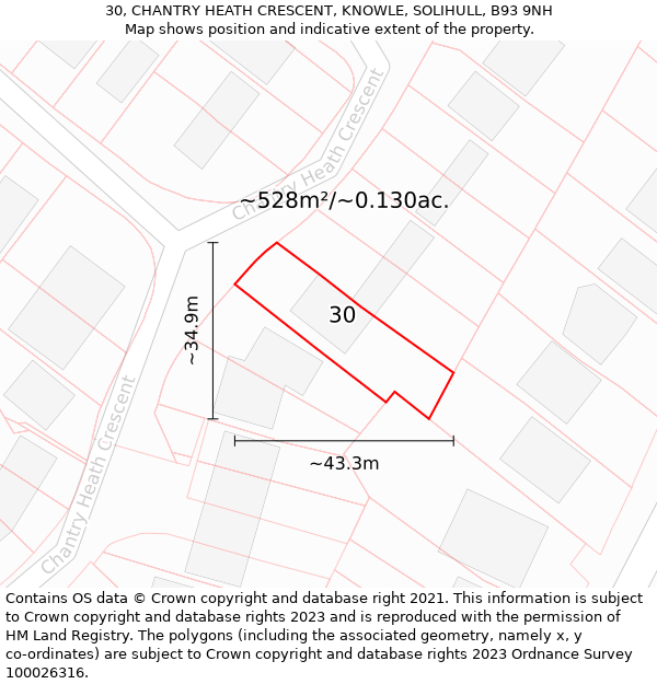 30, CHANTRY HEATH CRESCENT, KNOWLE, SOLIHULL, B93 9NH: Plot and title map