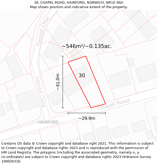 30, CHAPEL ROAD, HAINFORD, NORWICH, NR10 3NA: Plot and title map