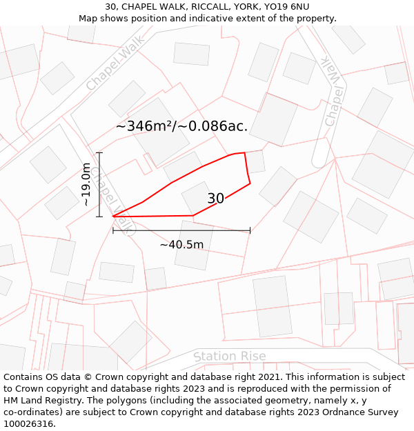 30, CHAPEL WALK, RICCALL, YORK, YO19 6NU: Plot and title map