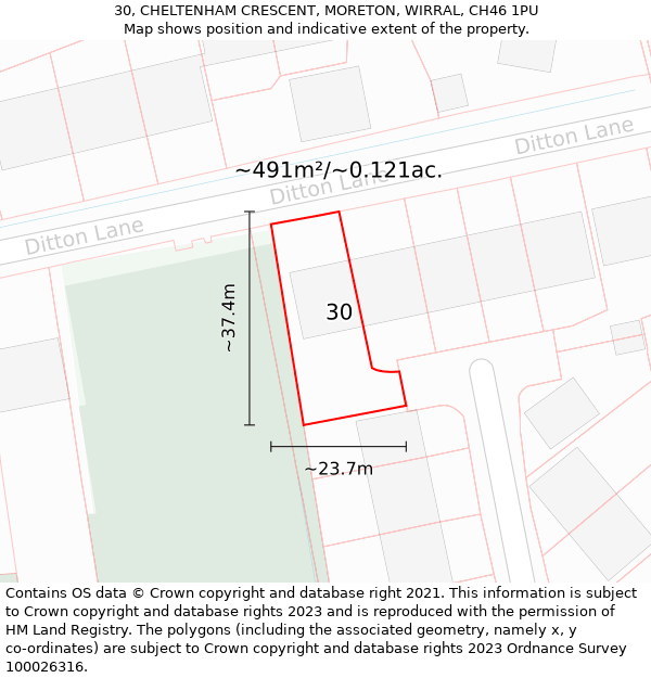 30, CHELTENHAM CRESCENT, MORETON, WIRRAL, CH46 1PU: Plot and title map