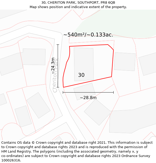 30, CHERITON PARK, SOUTHPORT, PR8 6QB: Plot and title map