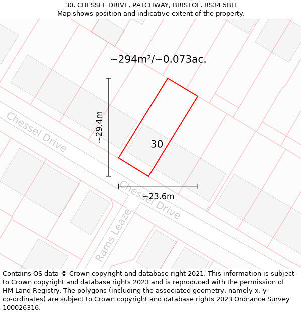 30, CHESSEL DRIVE, PATCHWAY, BRISTOL, BS34 5BH: Plot and title map