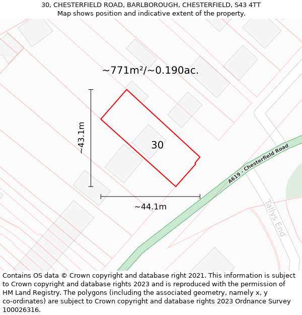 30, CHESTERFIELD ROAD, BARLBOROUGH, CHESTERFIELD, S43 4TT: Plot and title map