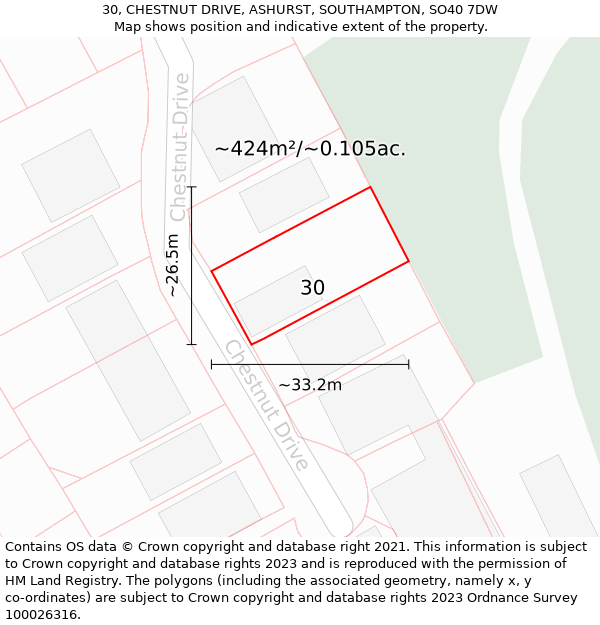 30, CHESTNUT DRIVE, ASHURST, SOUTHAMPTON, SO40 7DW: Plot and title map