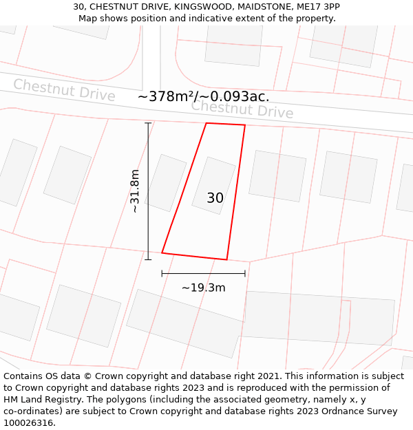 30, CHESTNUT DRIVE, KINGSWOOD, MAIDSTONE, ME17 3PP: Plot and title map