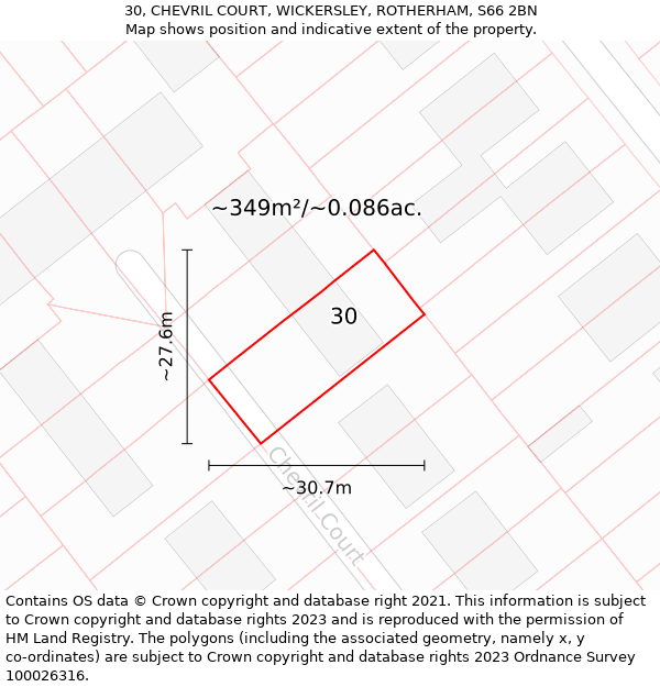 30, CHEVRIL COURT, WICKERSLEY, ROTHERHAM, S66 2BN: Plot and title map