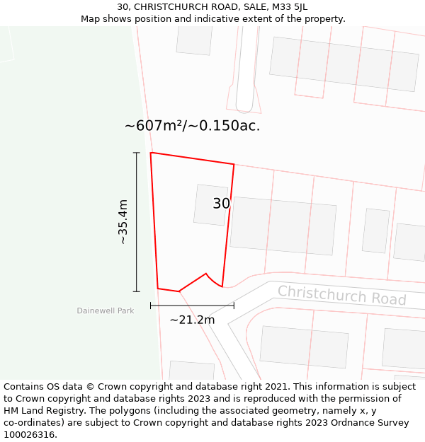 30, CHRISTCHURCH ROAD, SALE, M33 5JL: Plot and title map