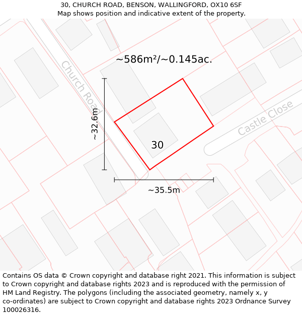 30, CHURCH ROAD, BENSON, WALLINGFORD, OX10 6SF: Plot and title map