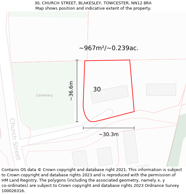 30, CHURCH STREET, BLAKESLEY, TOWCESTER, NN12 8RA: Plot and title map